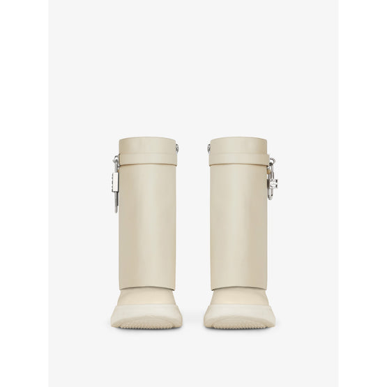 Women Shark Lock Ankle Boots Biker Low Wedge - Beige