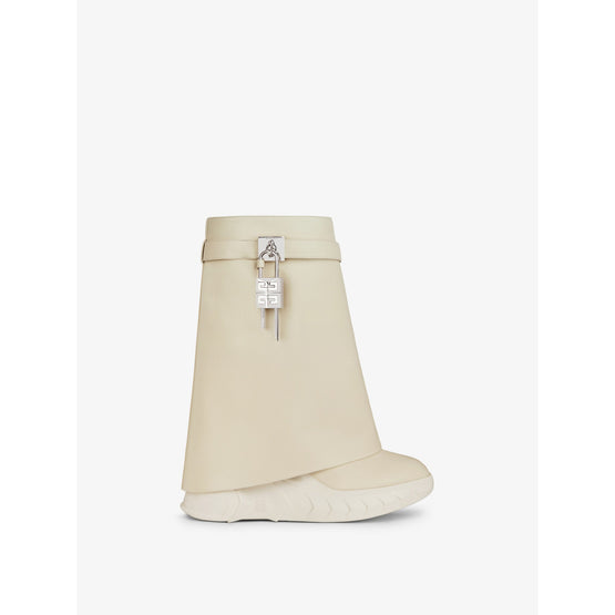 Women Shark Lock Ankle Boots Biker Low Wedge - Beige