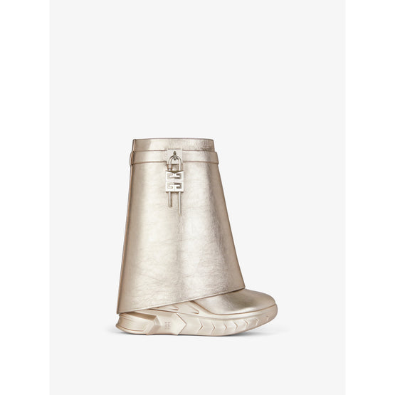 Women Shark Lock Ankle Boots Biker Low Wedge - Dusty Golden