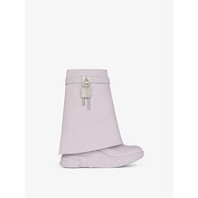 Women Shark Lock Ankle Boots Biker Low Wedge - Soft Lilac