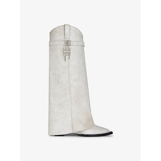 Women Shark Lock Cowboy High Boots 60mm - Ivory