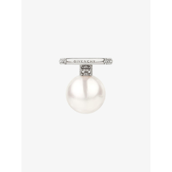 Women Pearl Crystal White Pendant Ring - White/Silvery