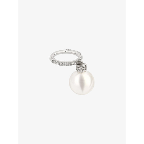Women Pearl Crystal White Pendant Ring - White/Silvery