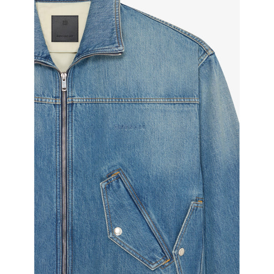 Men Four Pocket Denim Bombers - Medium Blue