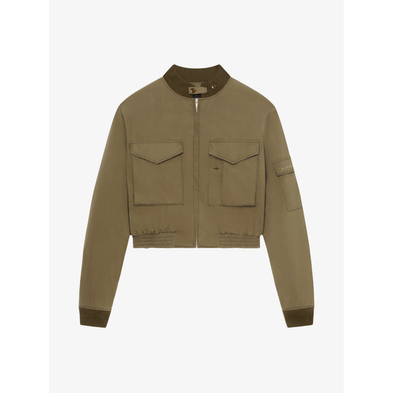 Men Cropped Military Bomber - Olive Green