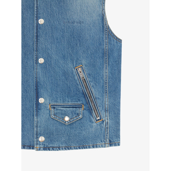 Men Sleeveless Denim Vest - Medium Blue
