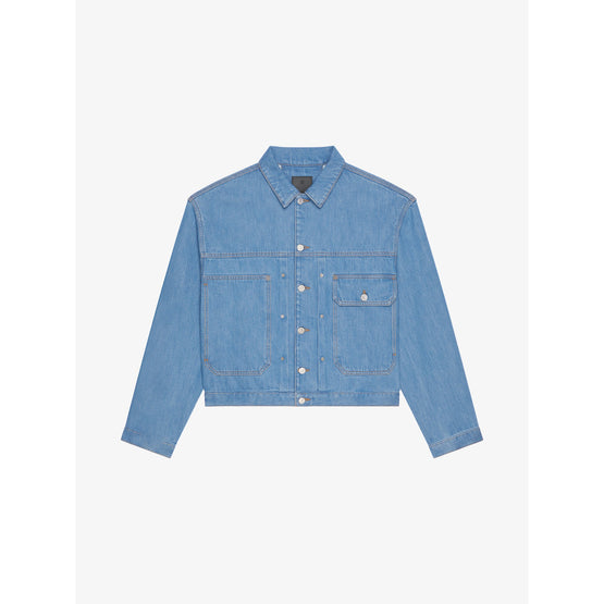 Men Pleated And Snapped Denim Jacket - Light Blue