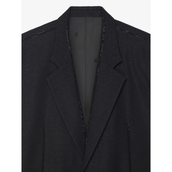 Men Seams Lines Cristals Hotfix Jacket - Black