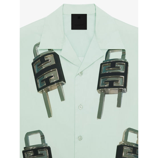Men Ss Boxy Fit Shirt W/ Hawaiian Collar - Green/Black