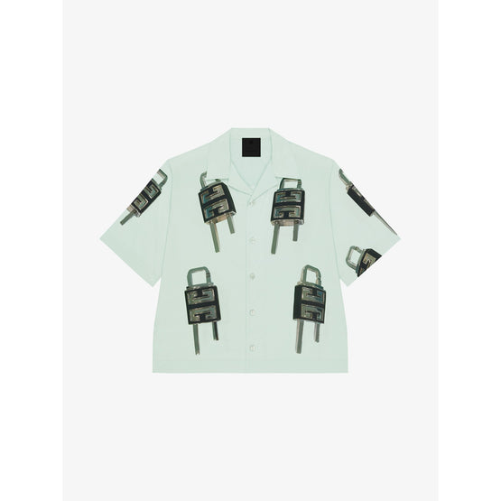Men Ss Boxy Fit Shirt W/ Hawaiian Collar - Green/Black