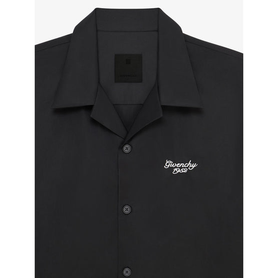 Men Ss Boxy Fit Shirt W/ Hawaiian Collar - Black