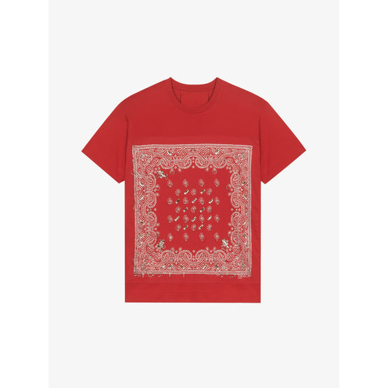 Men Red Crystal Bandanas Oversize Tshirt - Vermillon