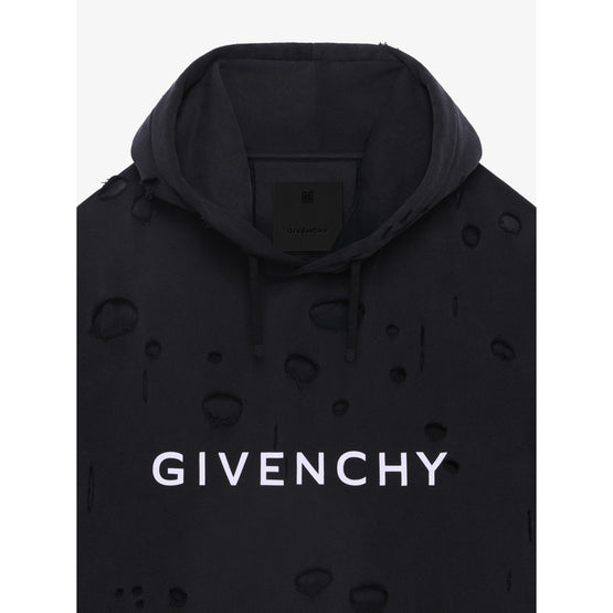 Men Classic Fit Hole Hoodie - Faded Black