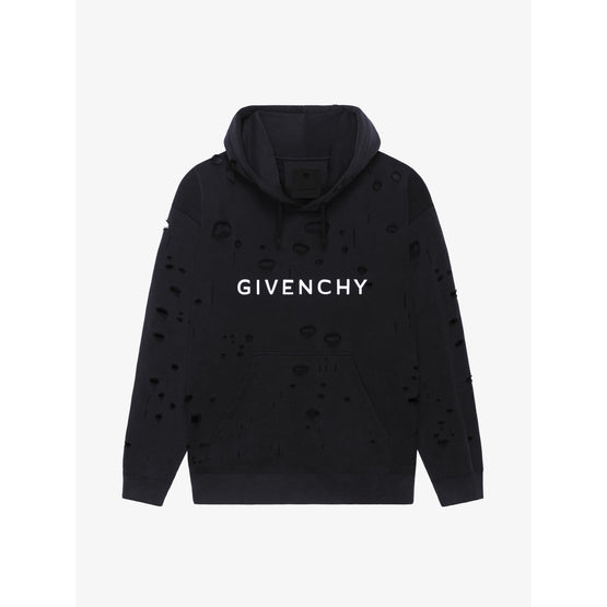 Men Classic Fit Hole Hoodie - Faded Black