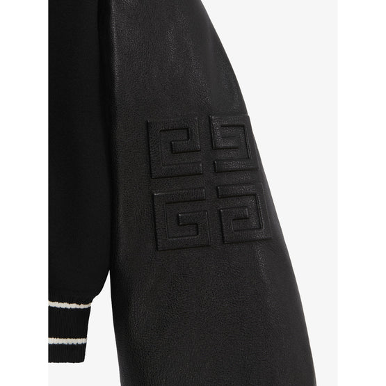 Women Cropped Varsity W/Leather Sleeves - Black/White