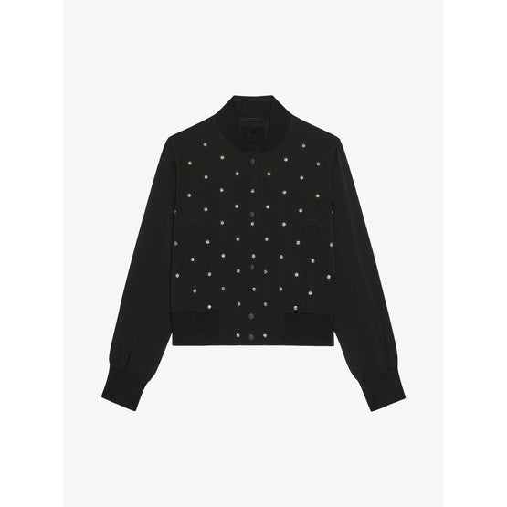 Women Satin Embroidered Bomber - Silvery