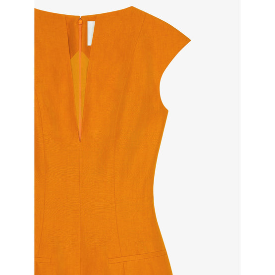 Women Low Neckline Dress - Dark Orange