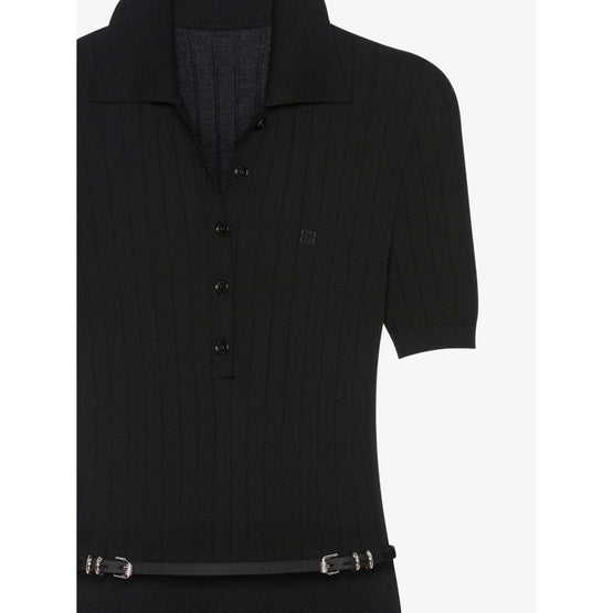 Women Asian Fit Voyou Belt Long Polo-Dress - Black