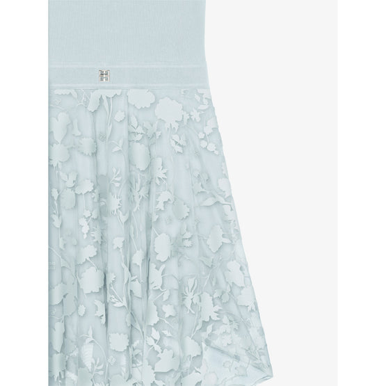 Women Short Sleeve Dress W/ Flare Skirt - Green/White