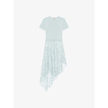 Women Short Sleeve Dress W/ Flare Skirt - Green/White