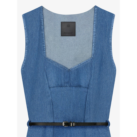 Women Sweetheart Denim Dress - Deep Blue