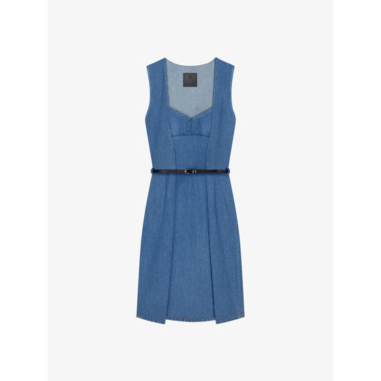 Women Sweetheart Denim Dress - Deep Blue