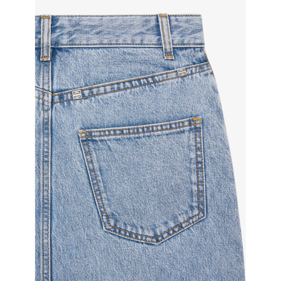 Women Long Skirt With Front Split - Light Blue