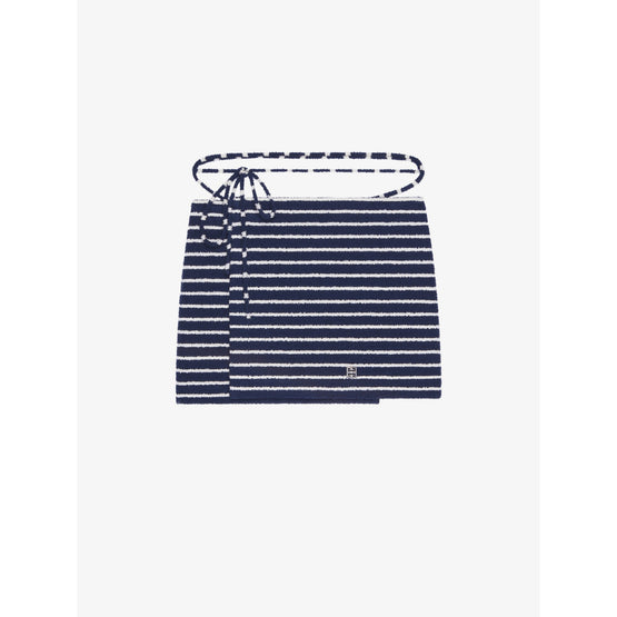 Women Towelling Wrap Skirt - Navy/Natural