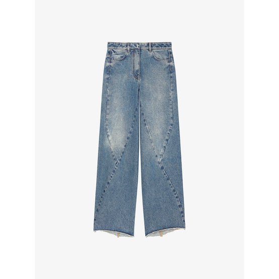 Women Wide Pants W Stitching Details Asian Fit - Medium Blue