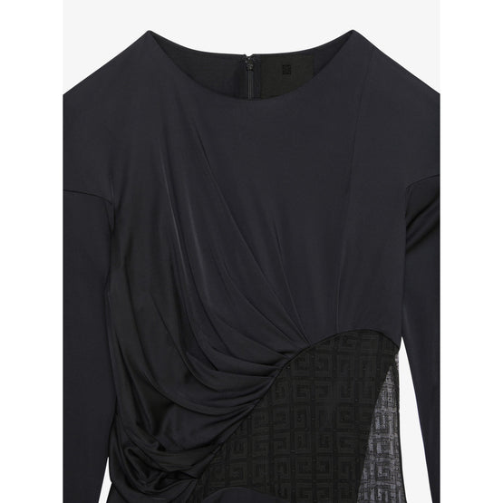 Women 4G Lace And Drapping Short Sleeves Top - Black