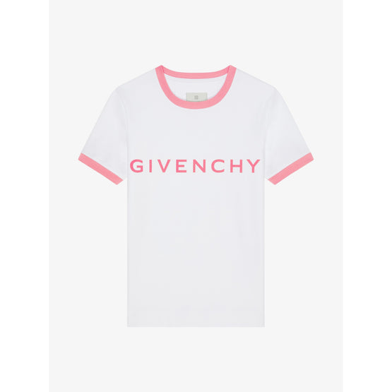 Women Ringer T Shirt - White/Pink