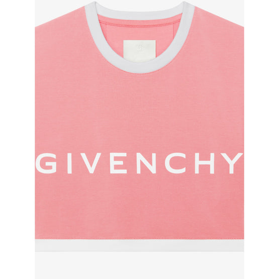 Women Cropped Ringer T Shirt W/H Rib - Flamingo