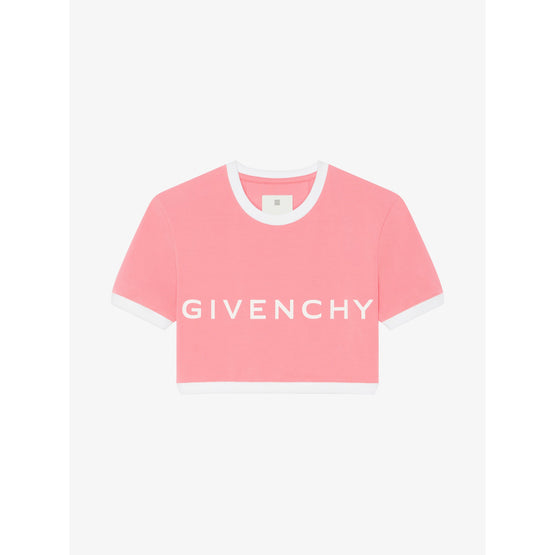 Women Cropped Ringer T Shirt W/H Rib - Flamingo