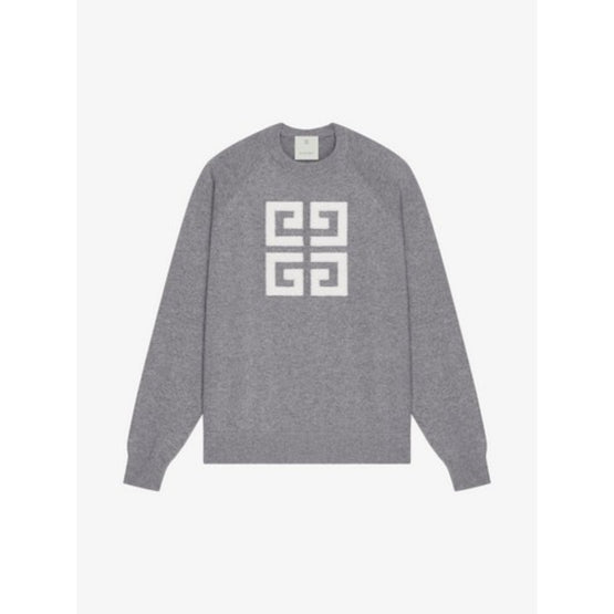 Women Bicolor Crewneck Sweater W/ Front 4G - Grey/Ecru