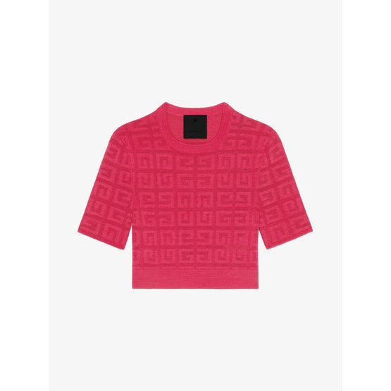 Women Cropped 3/4 Sleeves Sweater - Raspberry