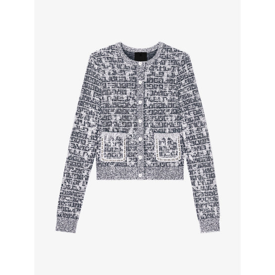 Women Cardigan Chain Front Pocket - Black/White