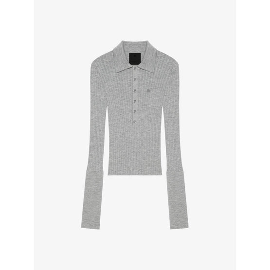 Women Long Sleeves Polo - Heather Grey