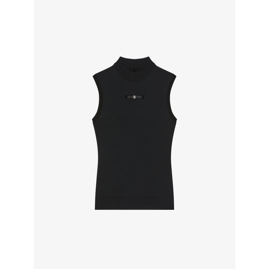 Women Bow Detail Sleeveless High-Neck Sweater - Black