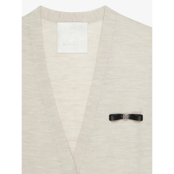 Women Bow Detail V-Neck Cardigan - Eggshell
